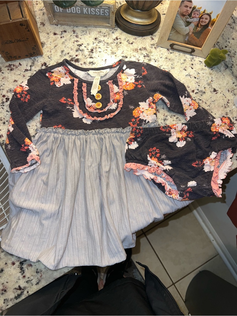 Matilda Jane Floral Long-Sleeve Dress with Bloomers - Pink & Gray